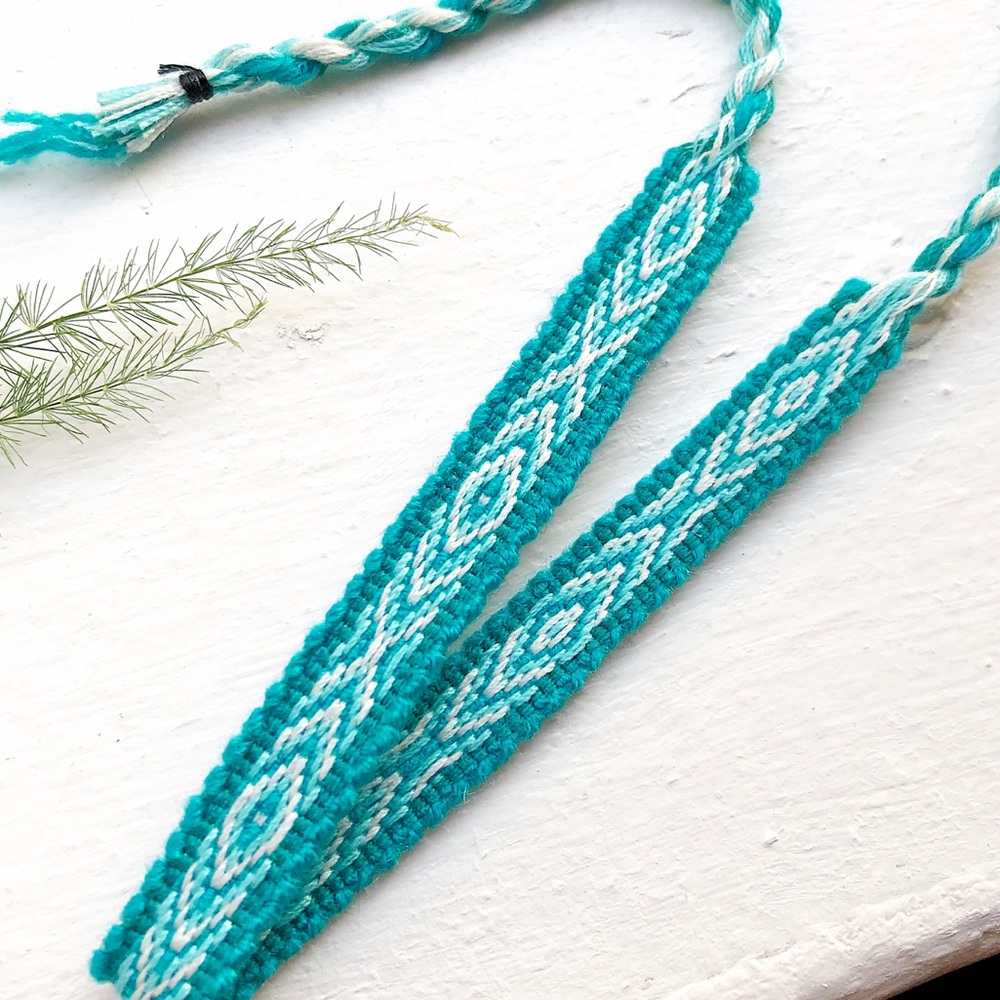 Turquoise/White Boho Woven Bracelet - Picture 2 of 3